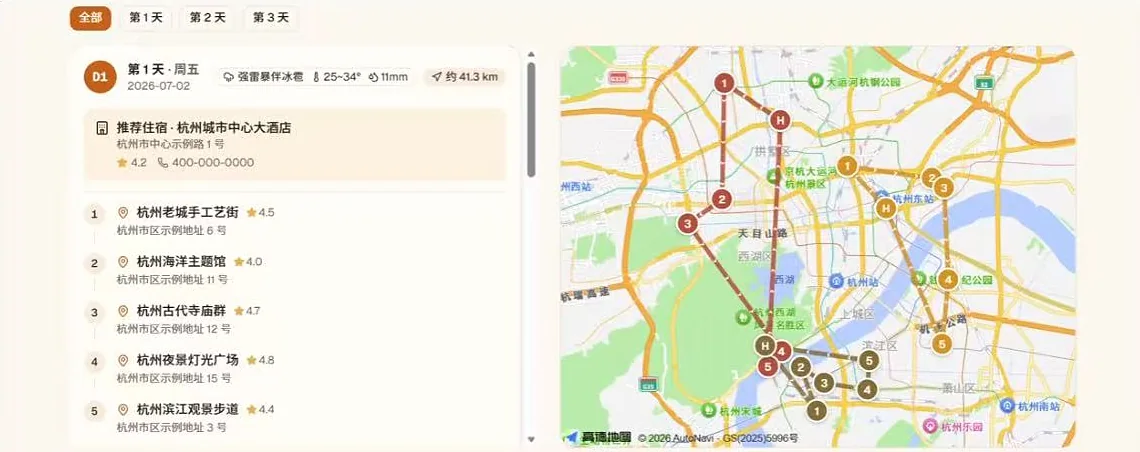 杭州 3 日路线全景